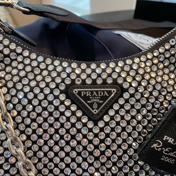 Prada Crystal Re-Edition 2005 Crossbody Chain Shoulder Bag Black Reedition - Picture 3 of 16